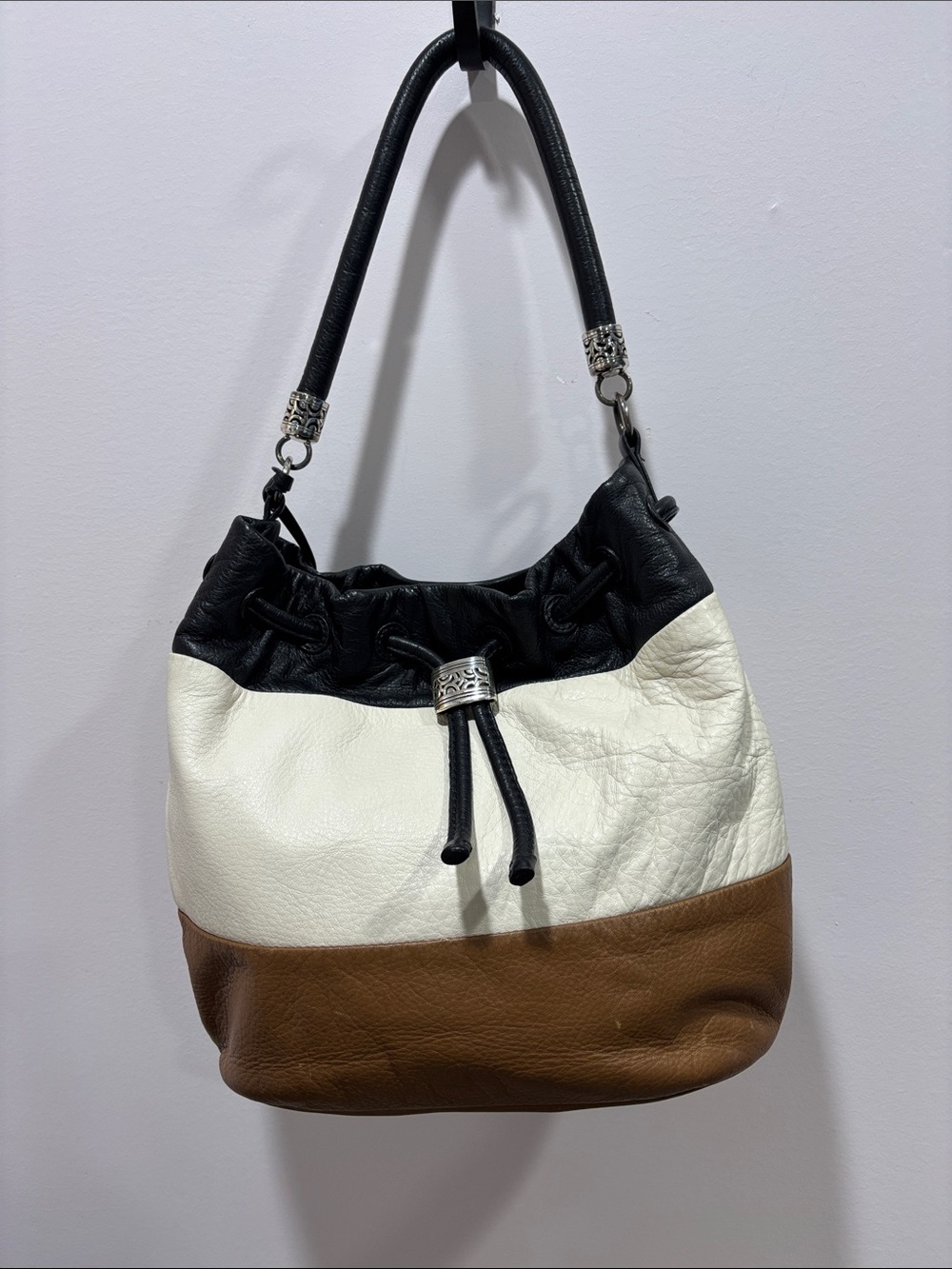 Brighton  Leather Shoulder Bag - Black, White & Brown